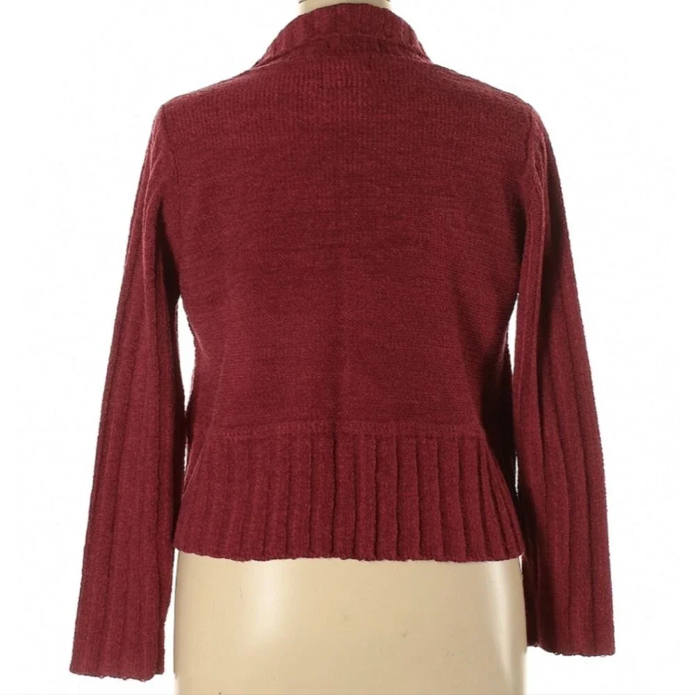 Curio Knit Cardigan Sweater Pink Ribbed Open Front Winter Soft Cozy Art XL